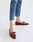 TEXTURED MINI SQUARE TOE BOW STRAP BALLERINA FLATS - BC MKT Vian