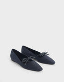 TEXTURED MINI SQUARE TOE BOW STRAP BALLERINA FLATS - BC MKT Vian